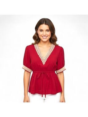 NWT New Vidifid Size S Red Peplum Top Blouse